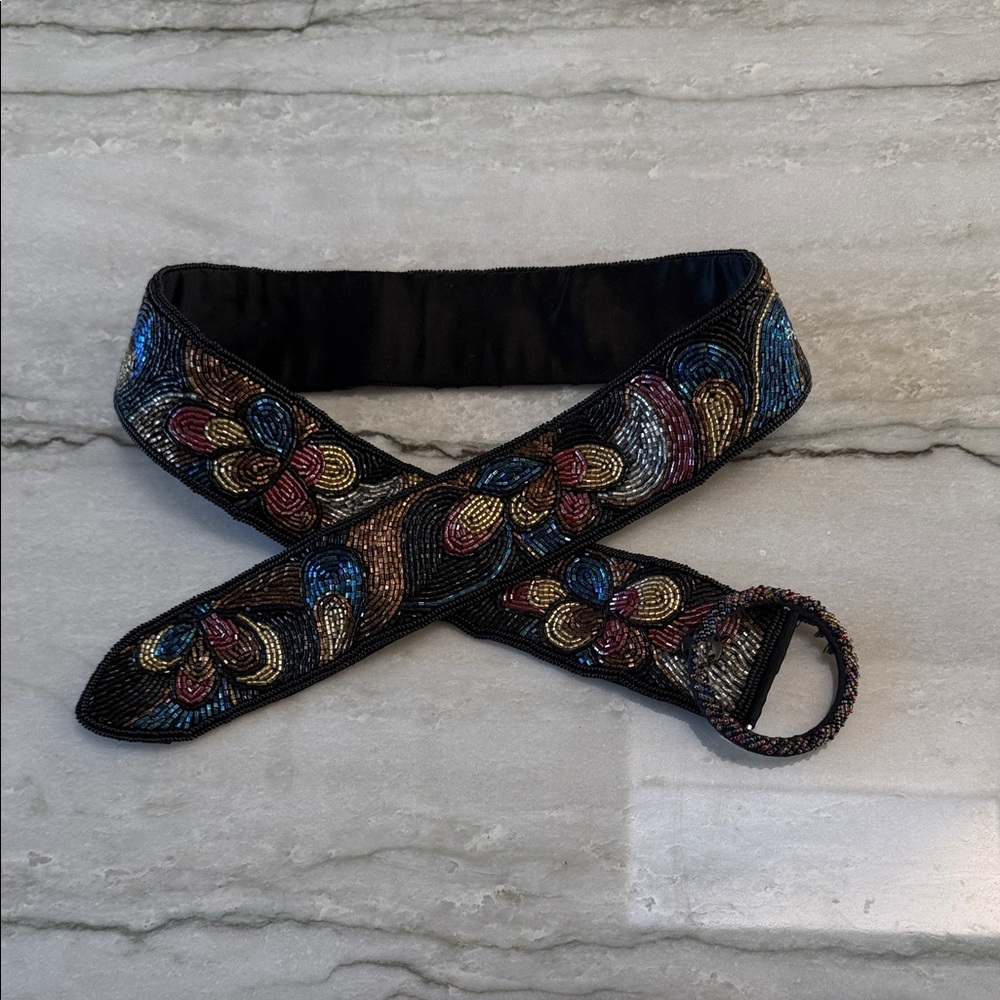 Embroidered Black and Multicolor Women's Belt